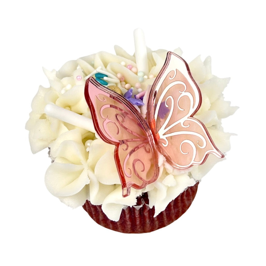 Acrylic Cupcake Topper Charms - Rose Gold Butterfly Wings 6pc
