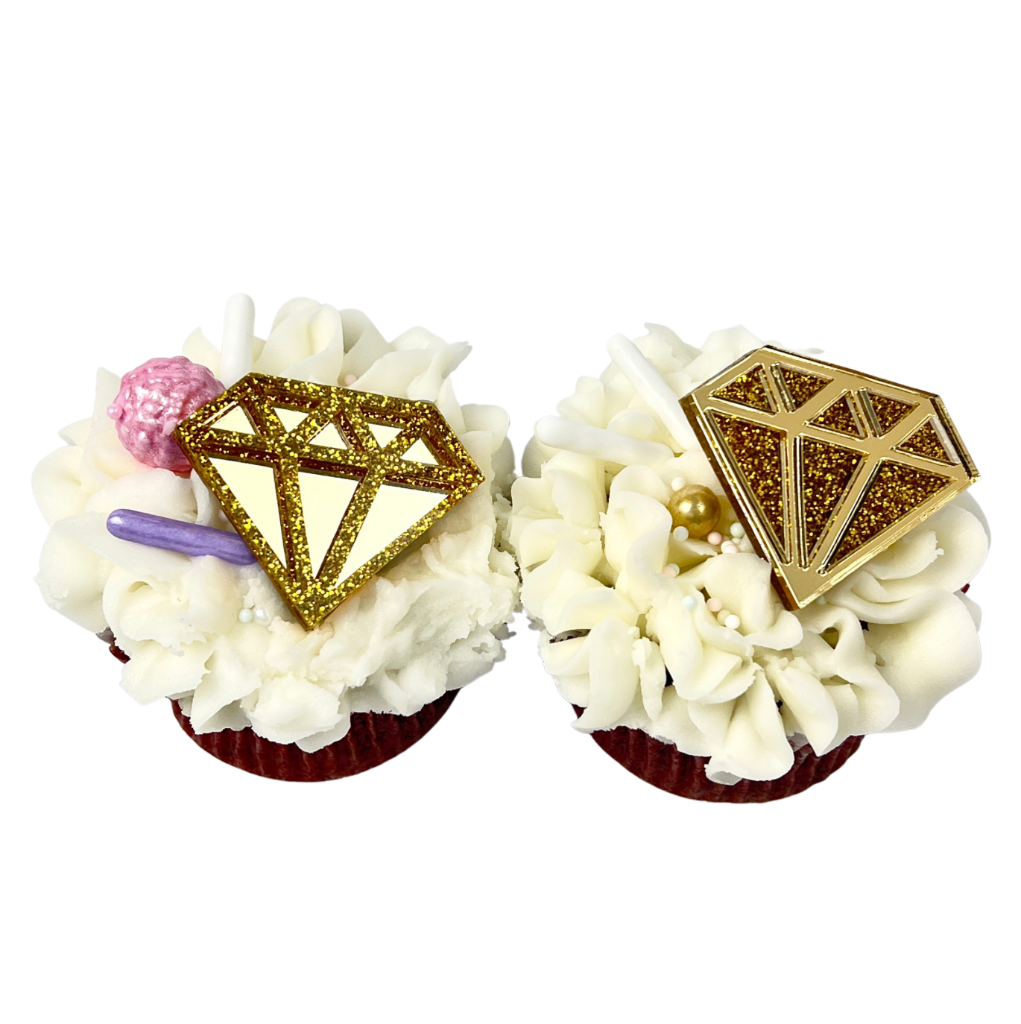 Acrylic Cupcake Topper Charms - Gold Diamond 6pc Cakers Paradise