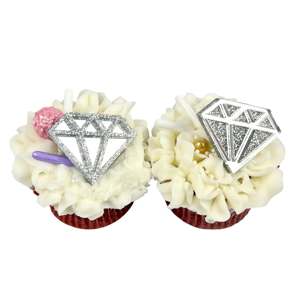 Acrylic Cupcake Topper Charms - Silver Diamond 6pc Cakers Paradise