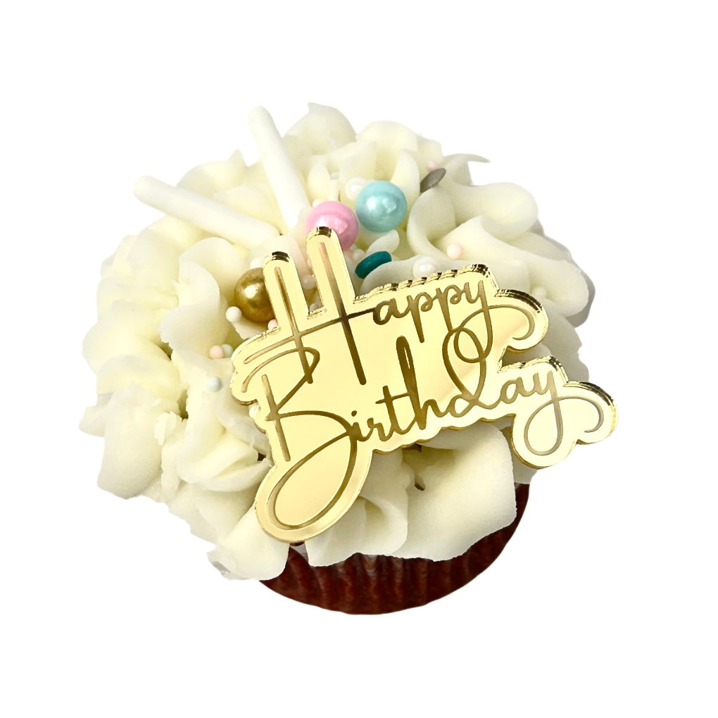 Acrylic Cupcake Topper Charms - Gold Happy Birthday Cakers Paradise