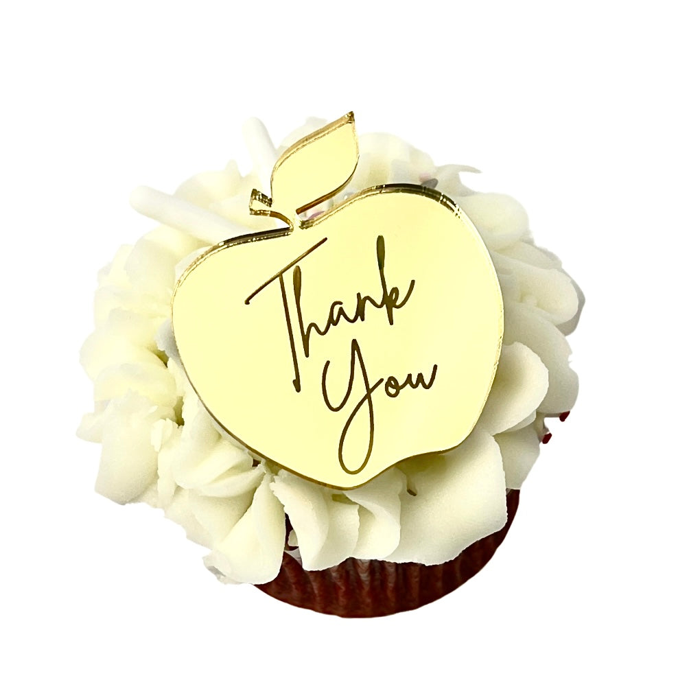Acrylic Cupcake Topper Charms - Gold Thank You Apple