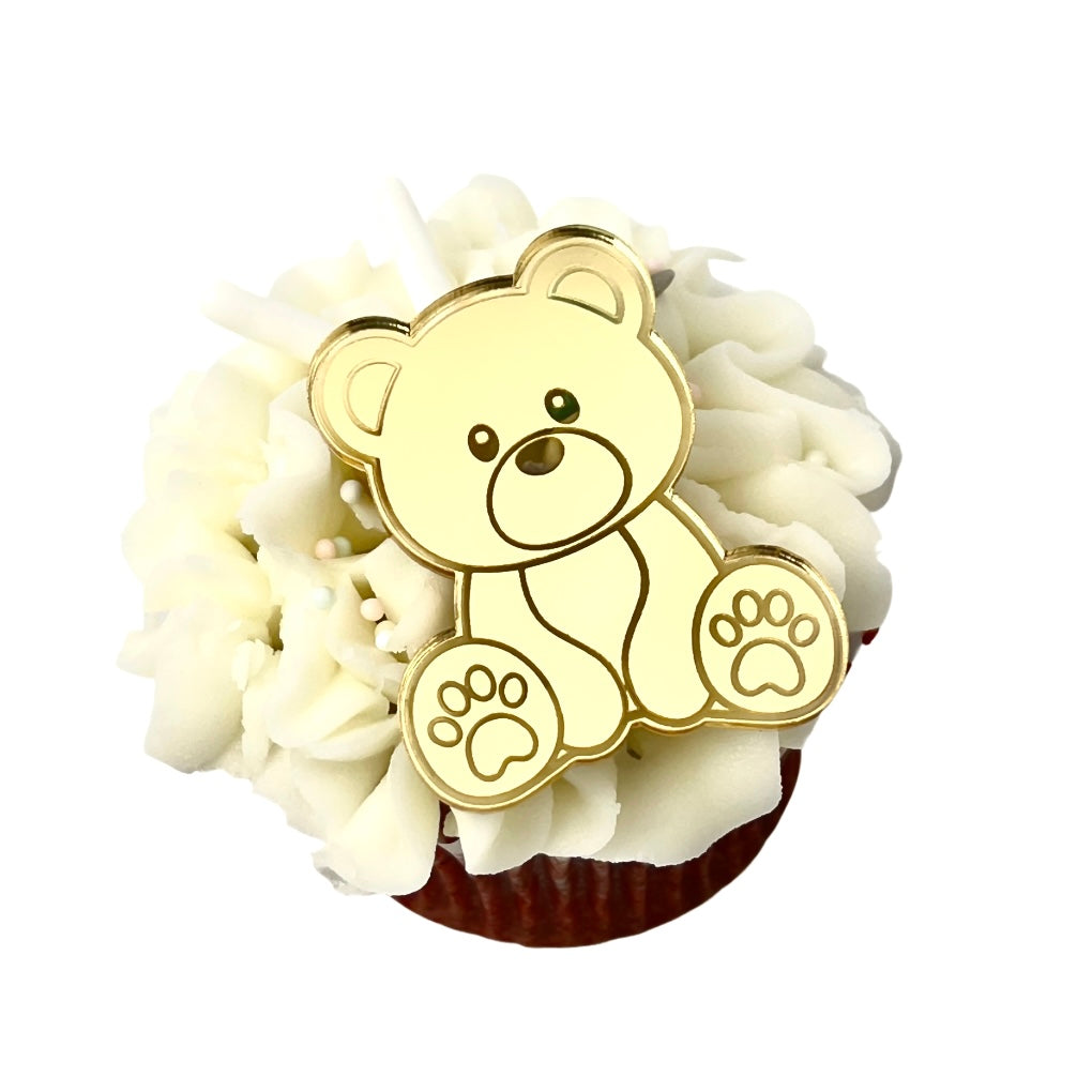 Acrylic Cupcake Topper Charms - Gold Deddy Bear Cakers Paradise