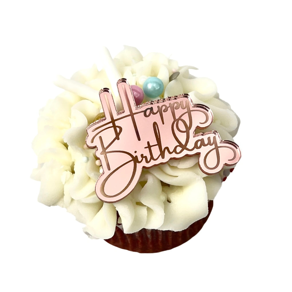 Acrylic Cupcake Topper Charms - Rose Gold Happy Birthday Cakers Paradise