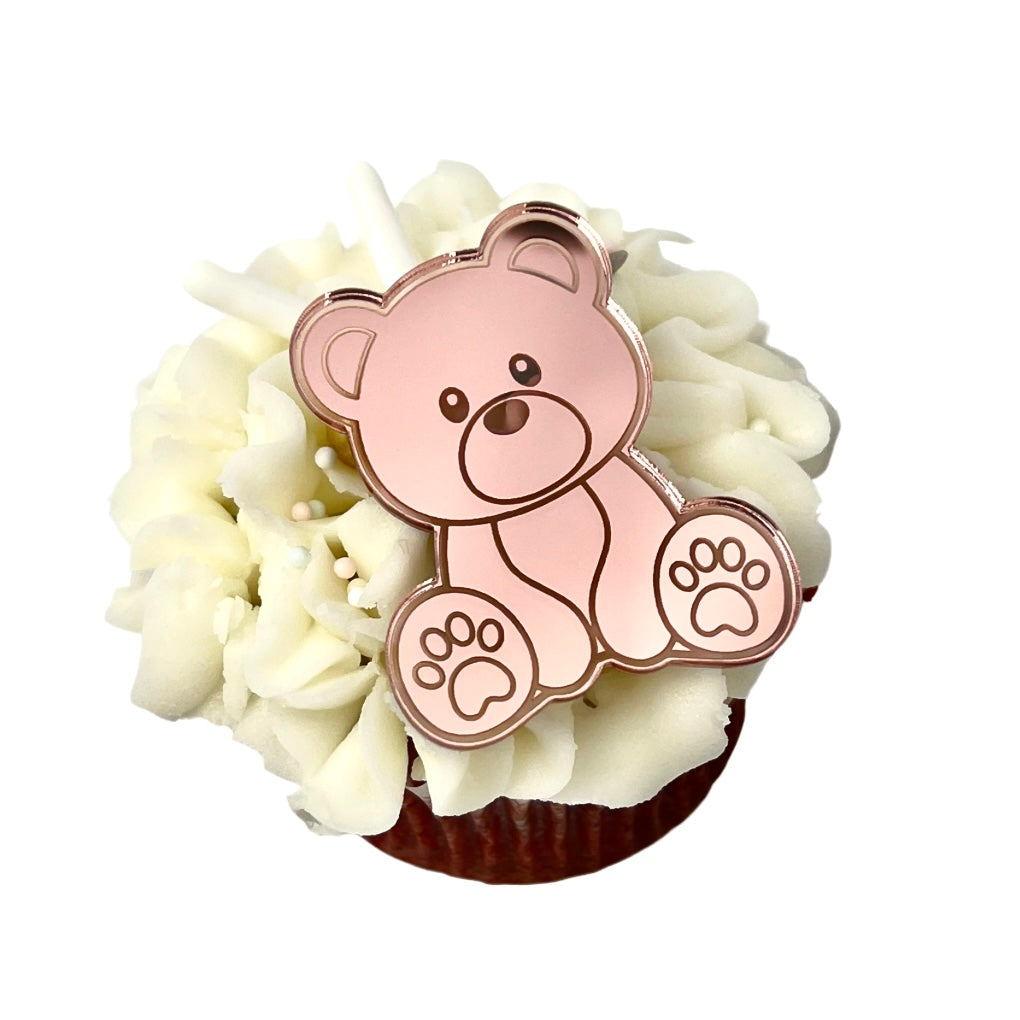Acrylic Cupcake Topper Charms - Rose Gold Teddy Bear Cakers Paradise