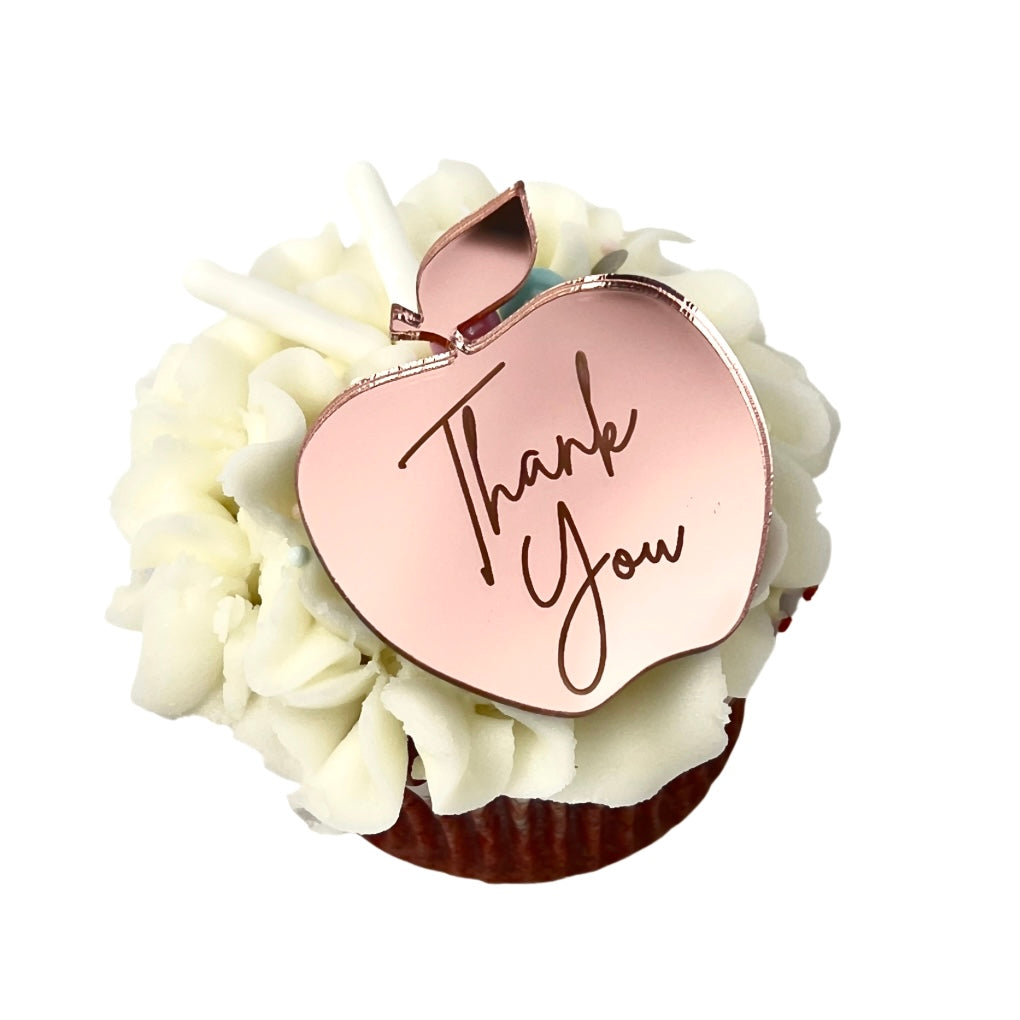 Acrylic Cupcake Topper Charms - Rose Gold Thank You Apple