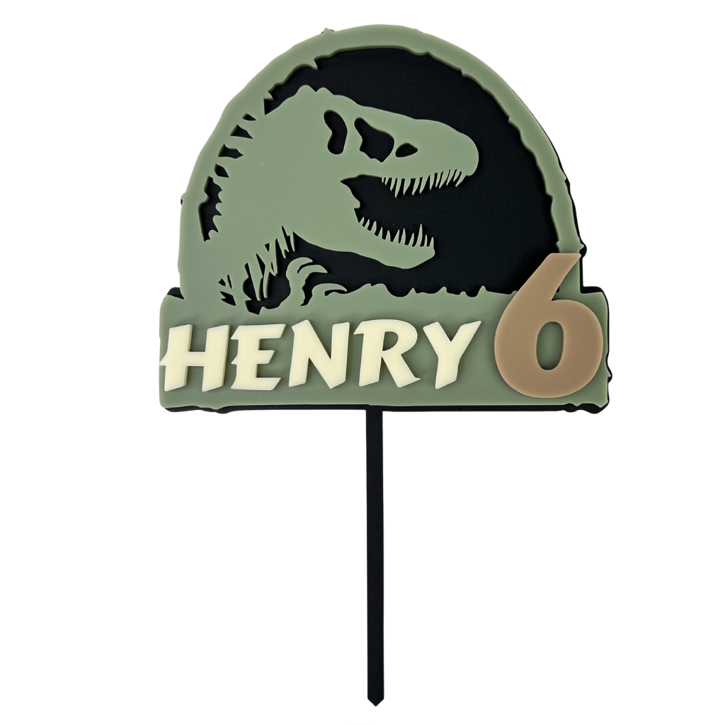 Layered Custom Name Acrylic Birthday Cake Topper - Jurassic Dinosaur