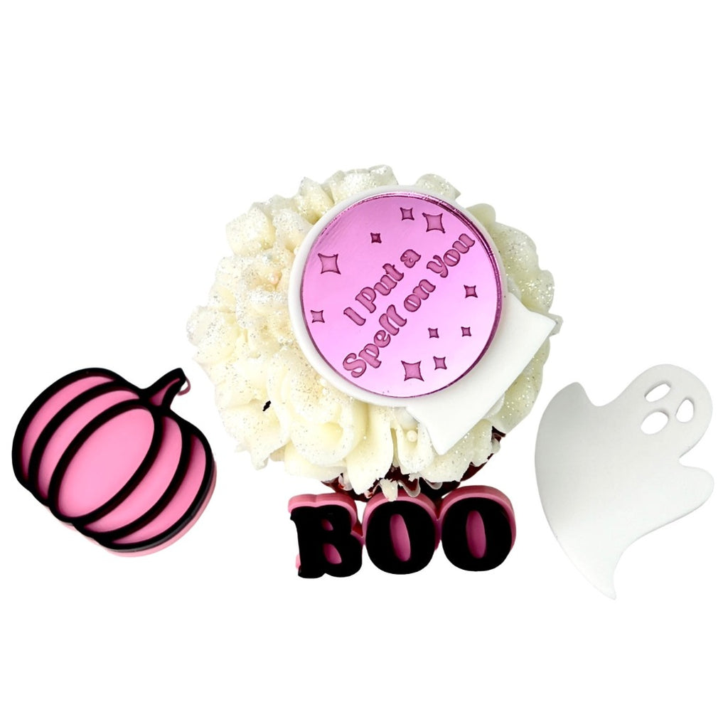 Acrylic Cupcake Topper Charms - Pink Halloween 6pc