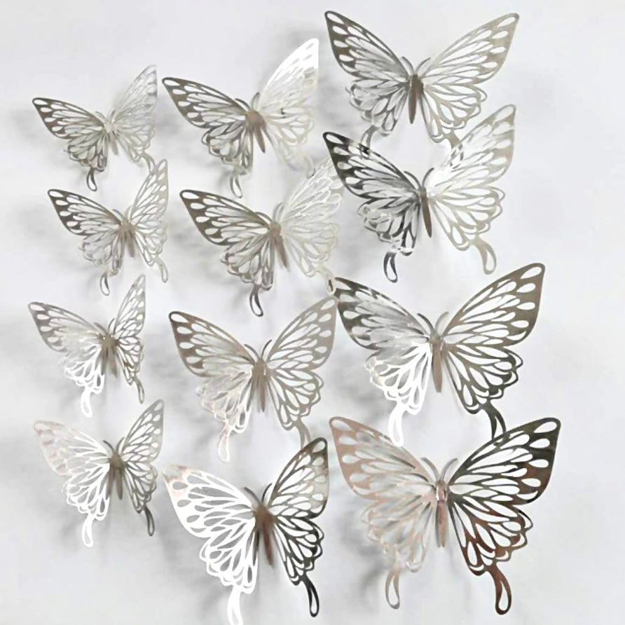 Card Stock Arched Butterflies 12 Pack - Holographic Silver
