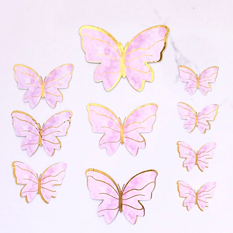 Pink gold cardboard butterflies cakers paradise