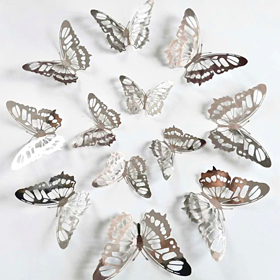 Card Stock Butterflies 12 Pack - Holographic Silver