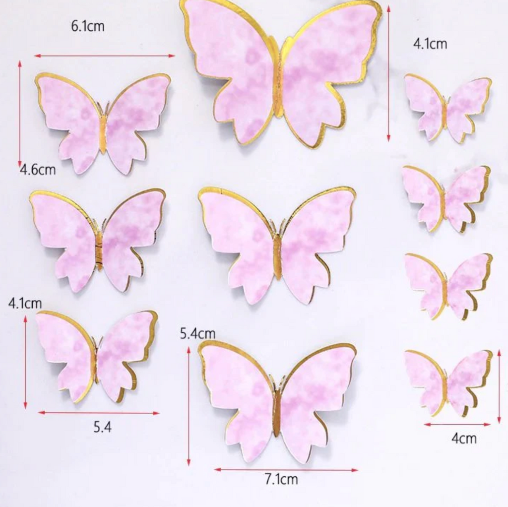 Pink gold cardboard butterflies cakers paradise