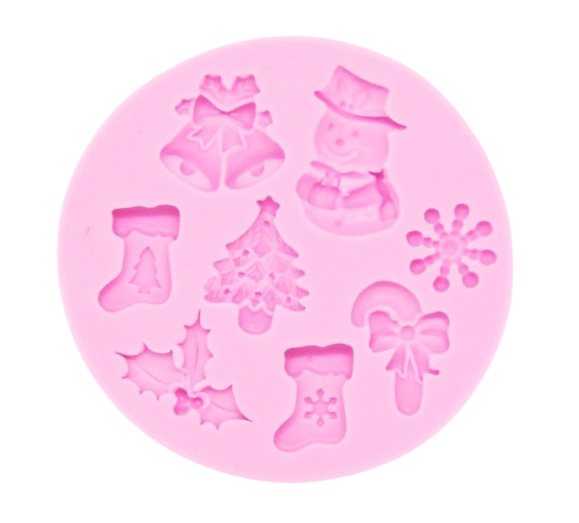 Silicone mould christmas assorted decorations mini snowman candy cane Christmas tree holly