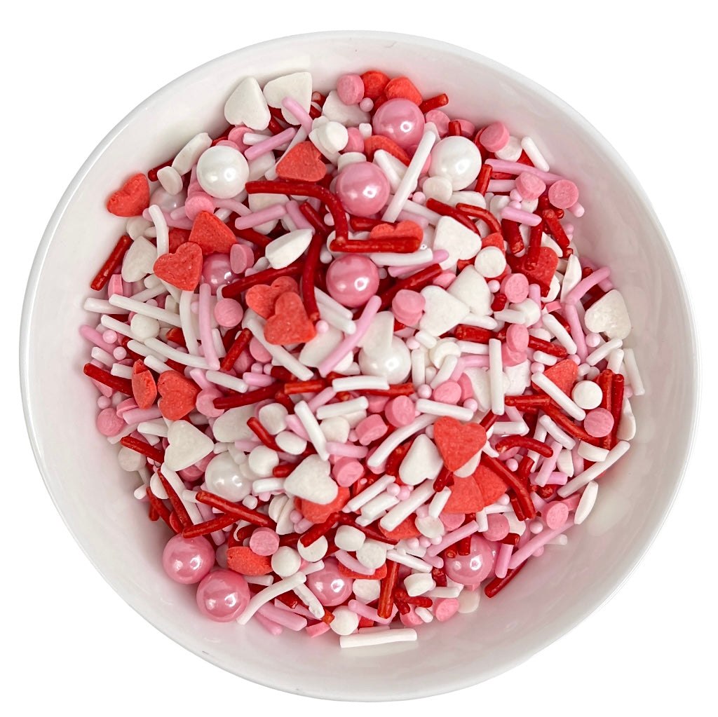 Edible Sprinkles - Valentine 100g pink red white heart sprinkle mix