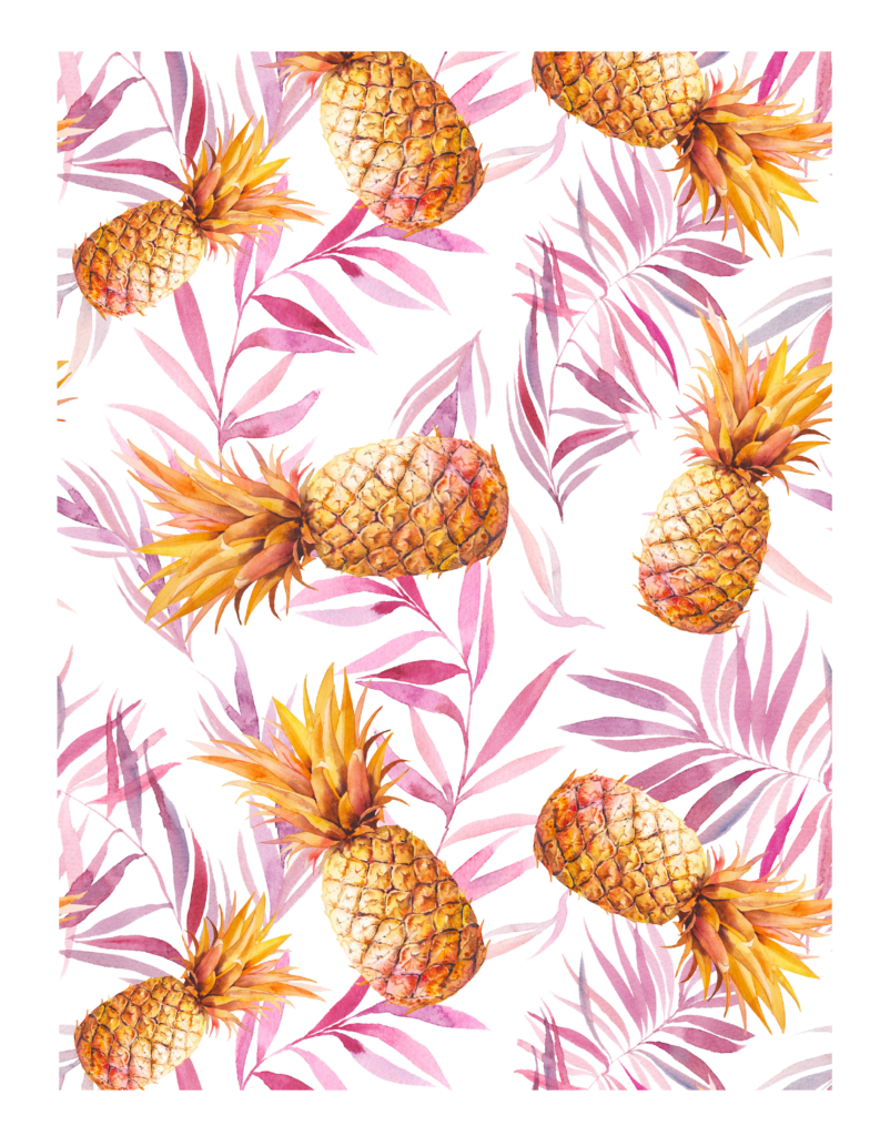 Edible Icing Cupcake Cake Topper Image tropical pineapple pink leaves