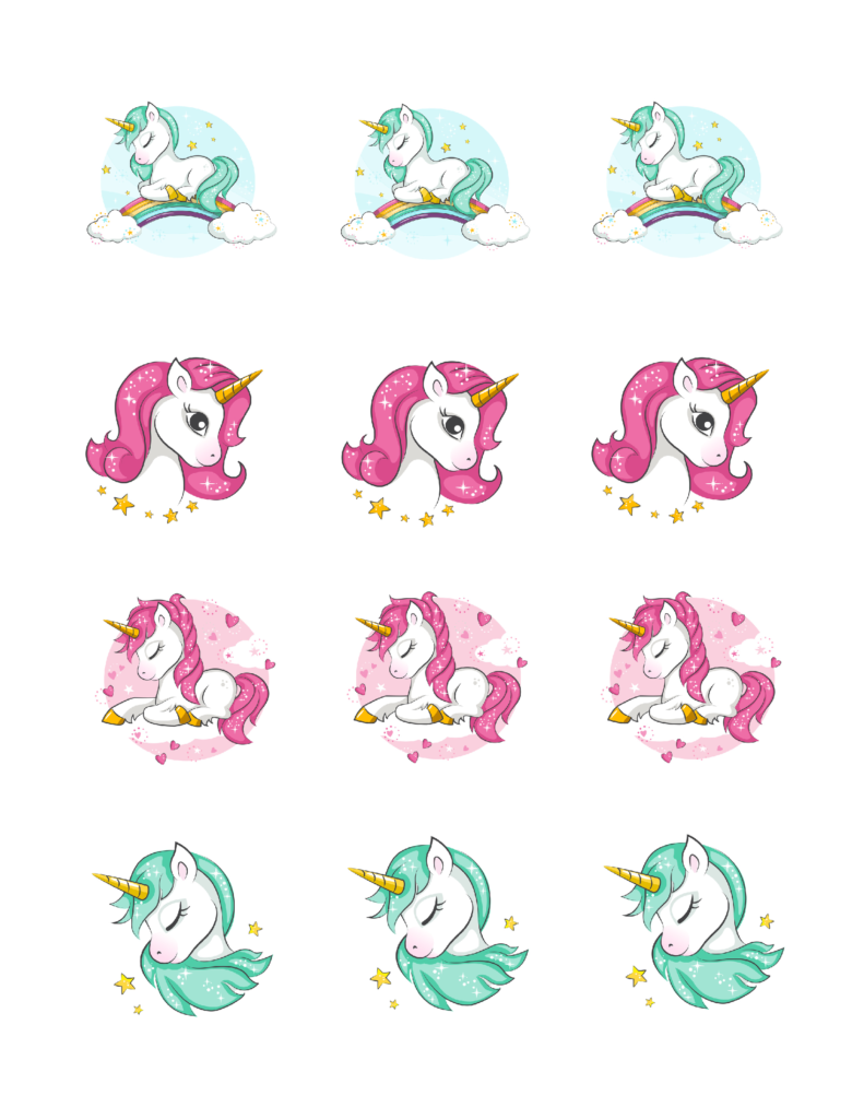 Edible Icing Cupcake Cake Topper Image Unicorn pink green