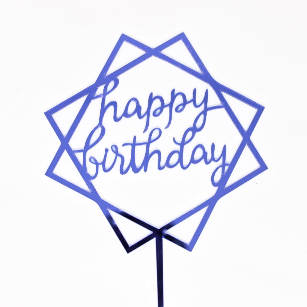 blue squares happy birthday cake topper