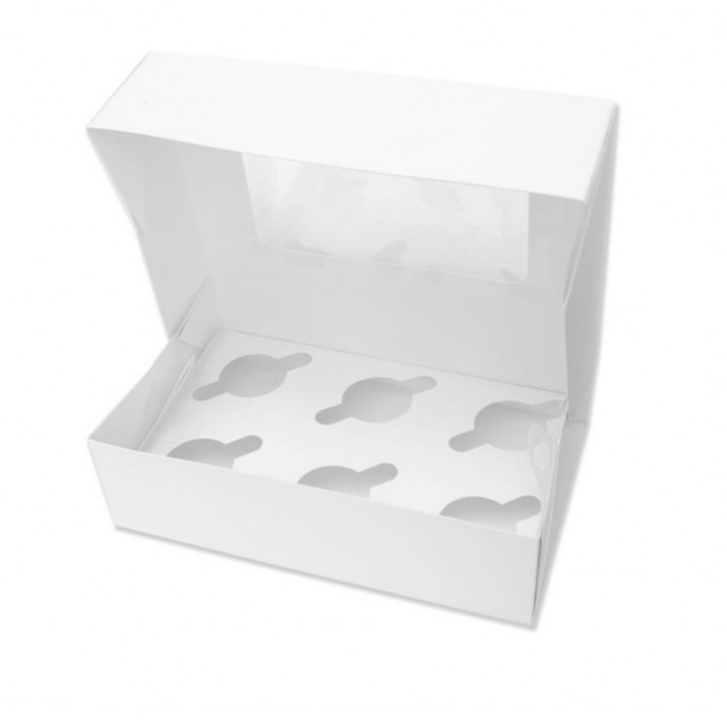 standard cupcake box 6 hole cavity clear window white