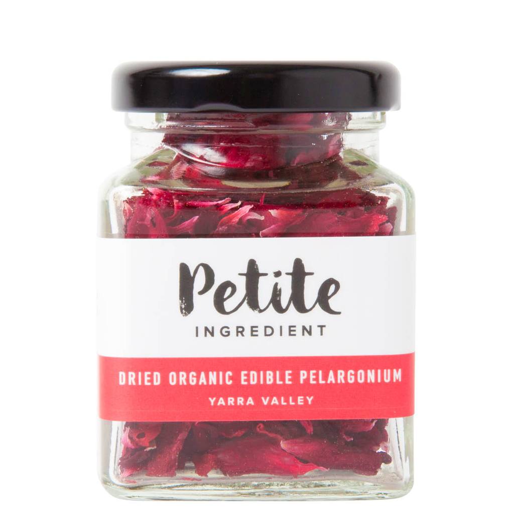 Petite ingredient edible dried flower pelargonium red jar 4g