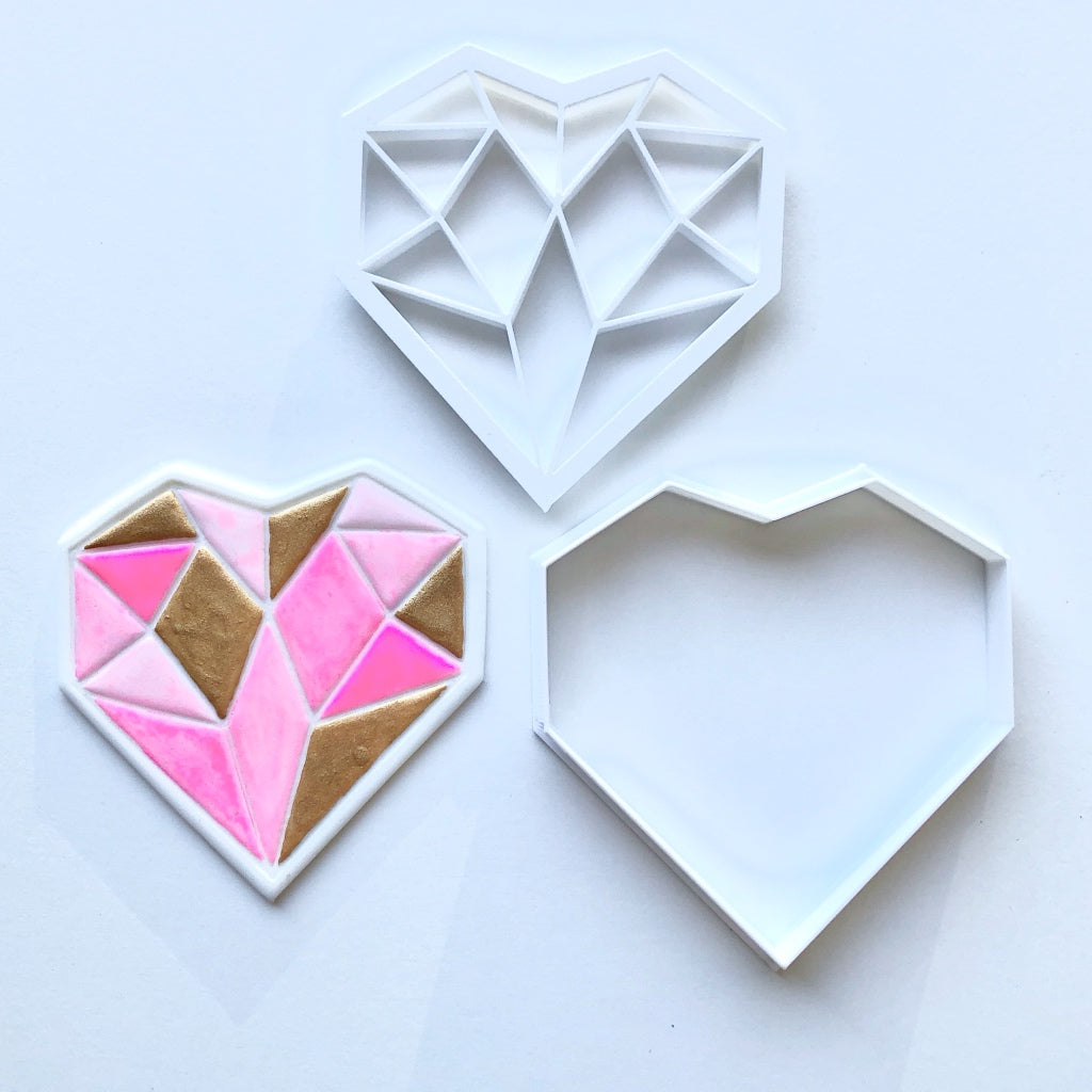 geometric love heart cookie fondant cutter embosser