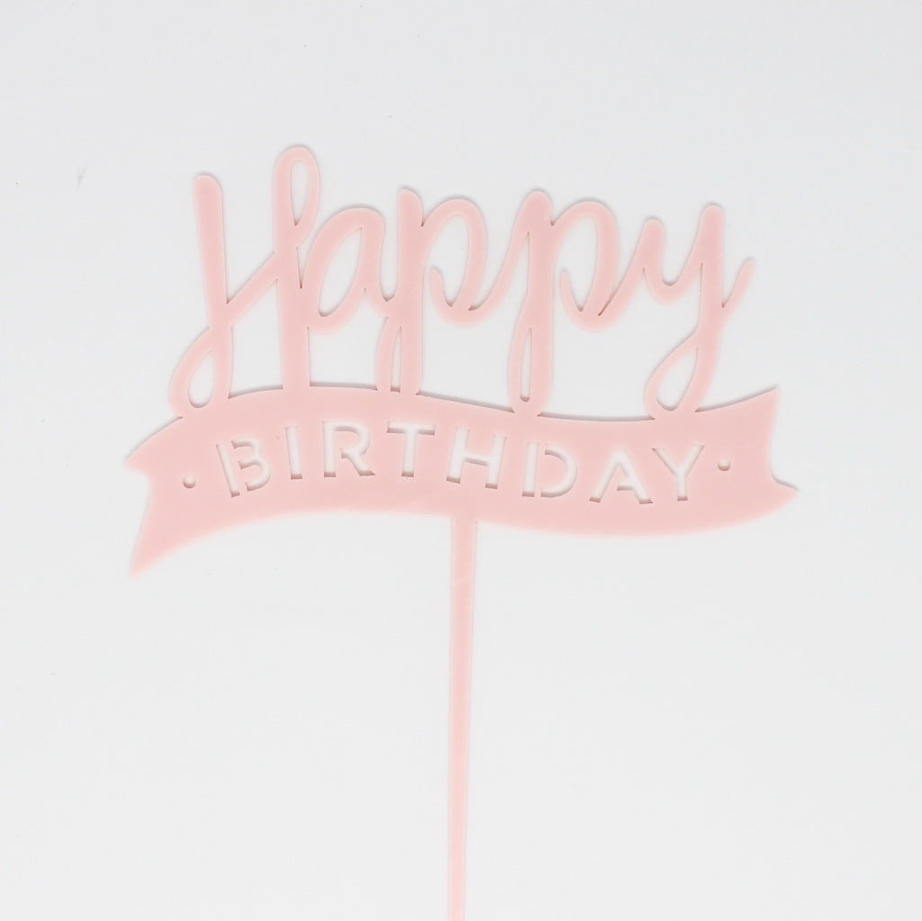 happy birthday cake topper pink flag
