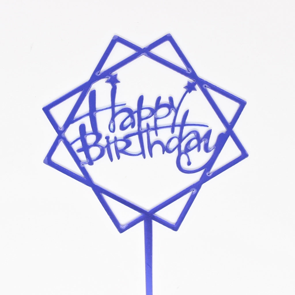 happy birthday cake topper square stars blue