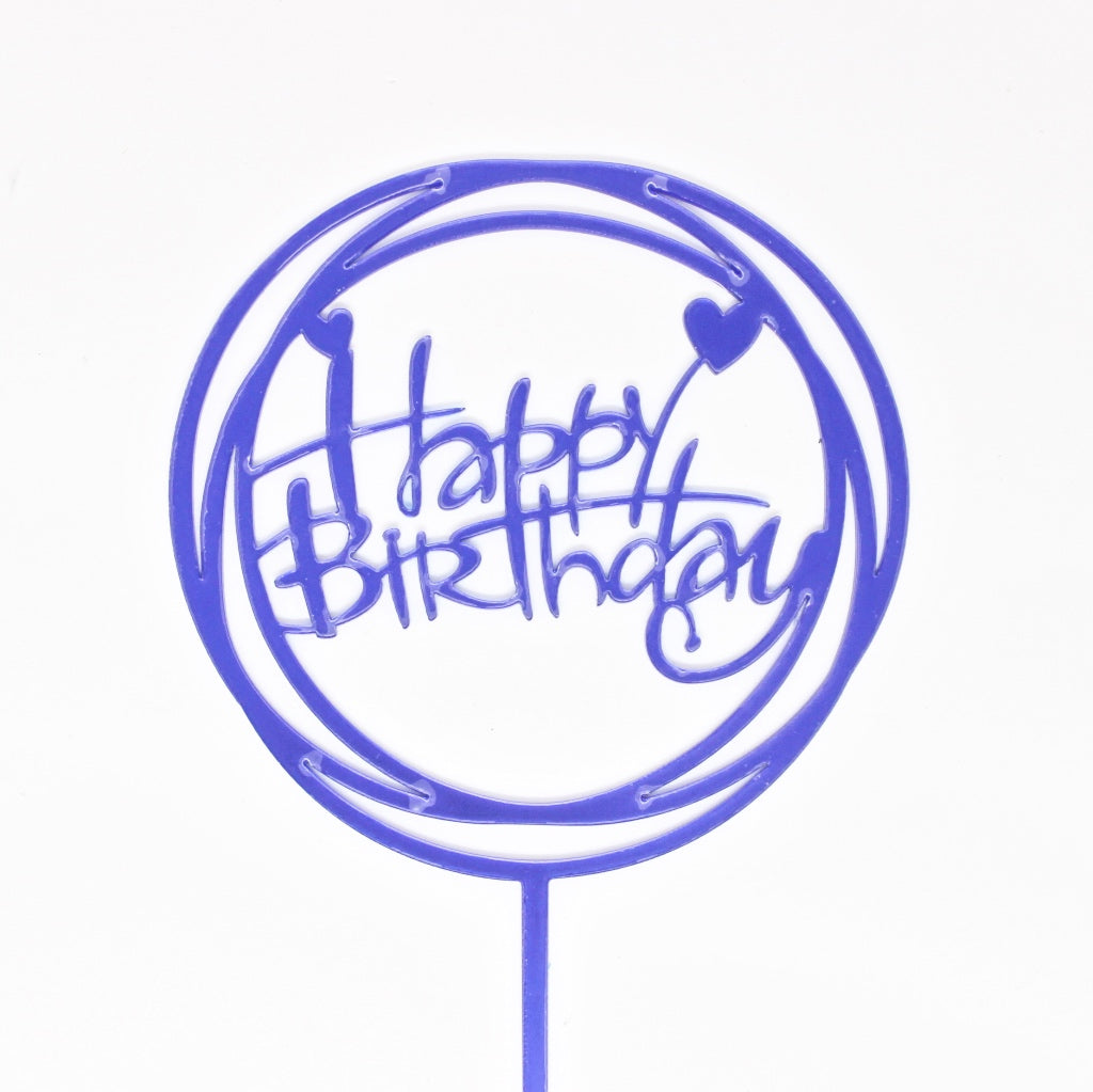 happy birthday round swirls heart cake topper blue