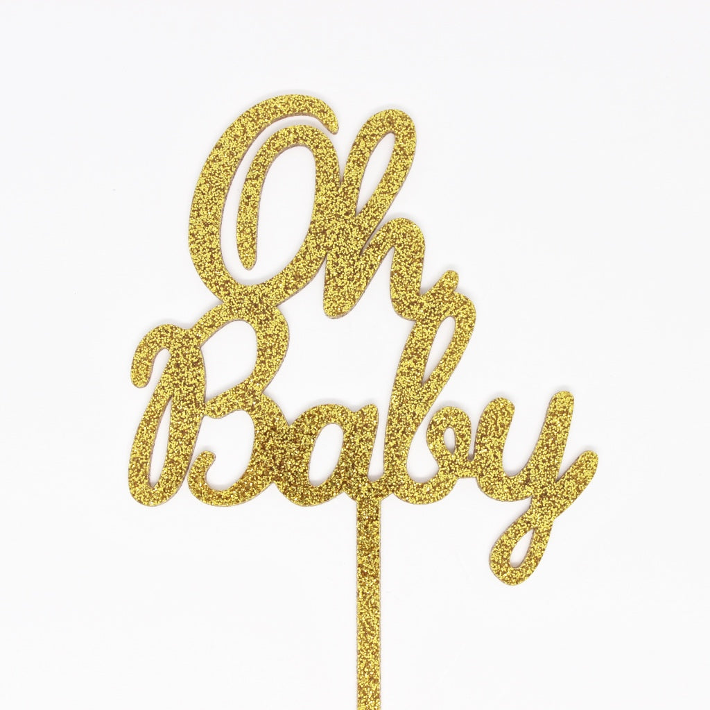 oh baby gold glitter acrylic cake topper