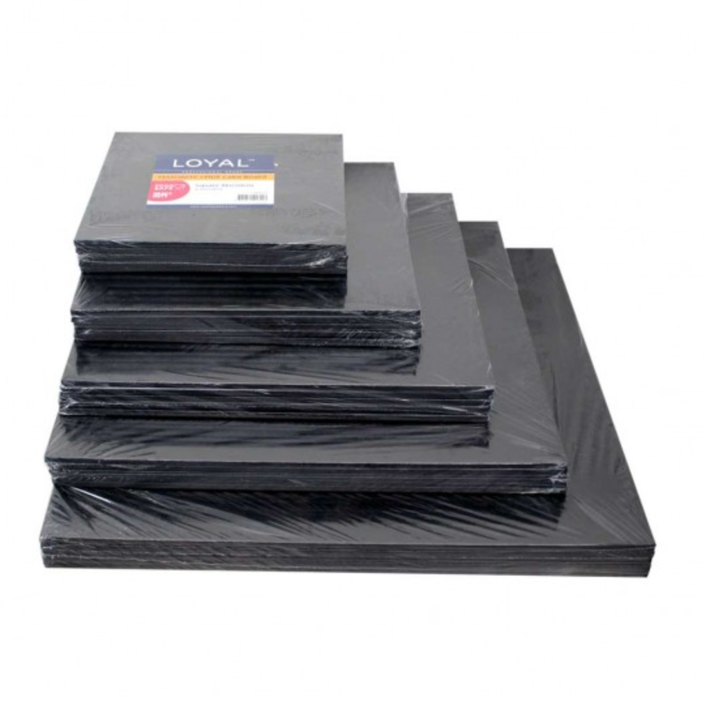 square masonite cake board black assorted sizes