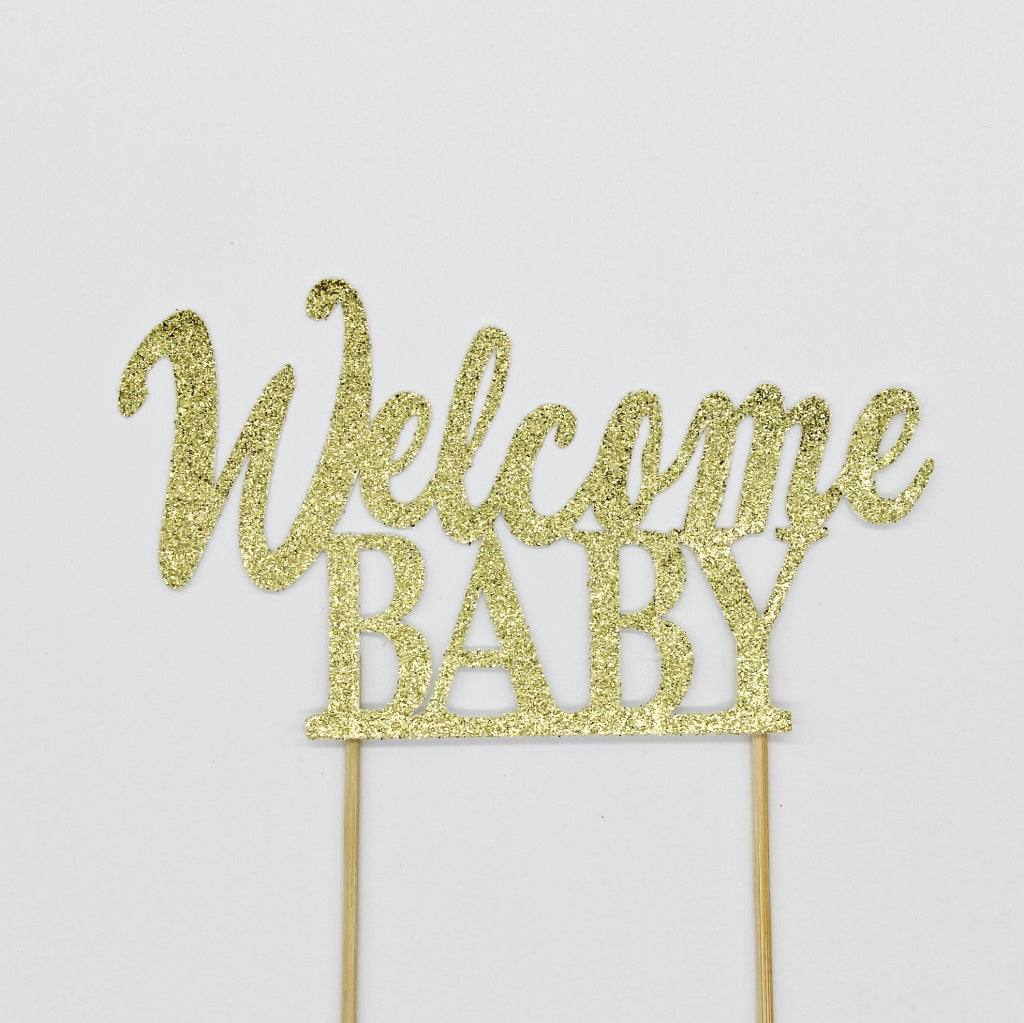welcome baby glitter paper cake topper